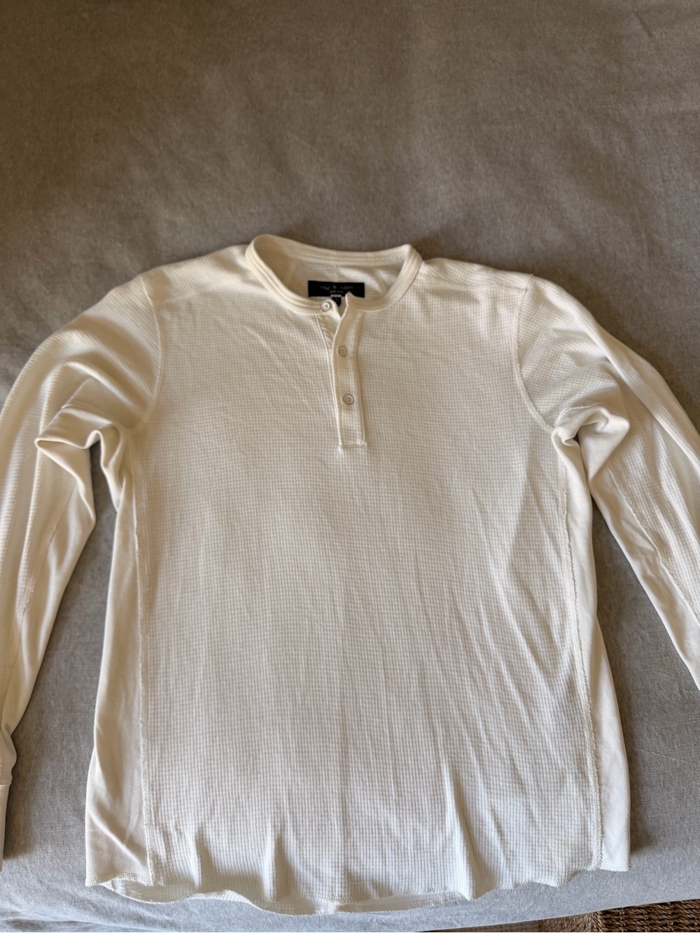rag & bone Men’s White Waffle-Knit Henley Long Sleeve